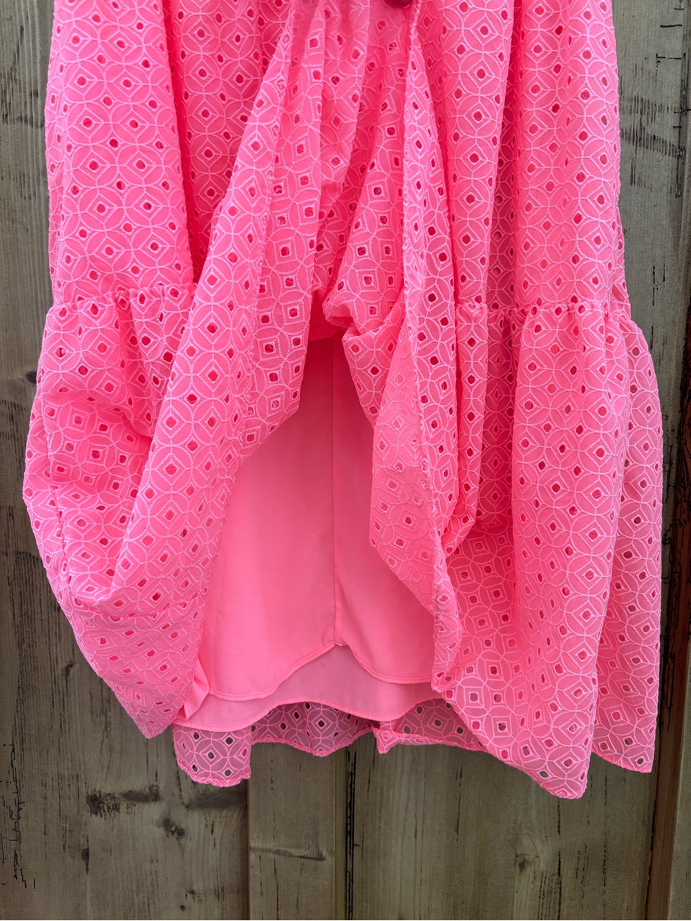 Lilly Pulitzer Novella Coral Pink Mini Medallion Eyelet Chiffon V-Neck Dress - Picture 6 of 10